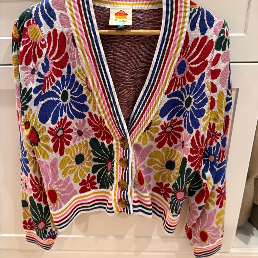 FARM Rio Multicolor Floral Knit Cardigan - Pink, Blue, Red, Yellow, Green